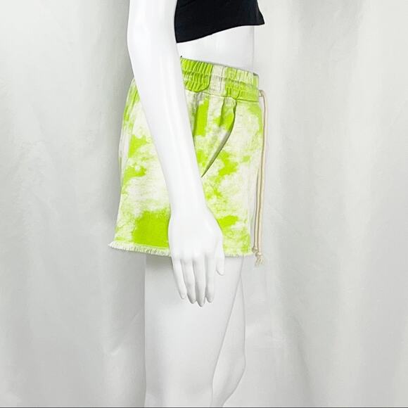 Abound Green Tie-Dye Drawstring Elastic Waist Pull On Raw Hem Cotton Shorts SzL - Picture 10 of 12